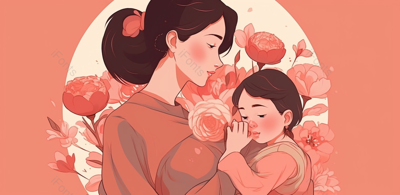 橘色温馨感恩母亲节插画背景海报,插画/手绘图,插画/手绘图库,插画/手绘图下载,插画/手绘